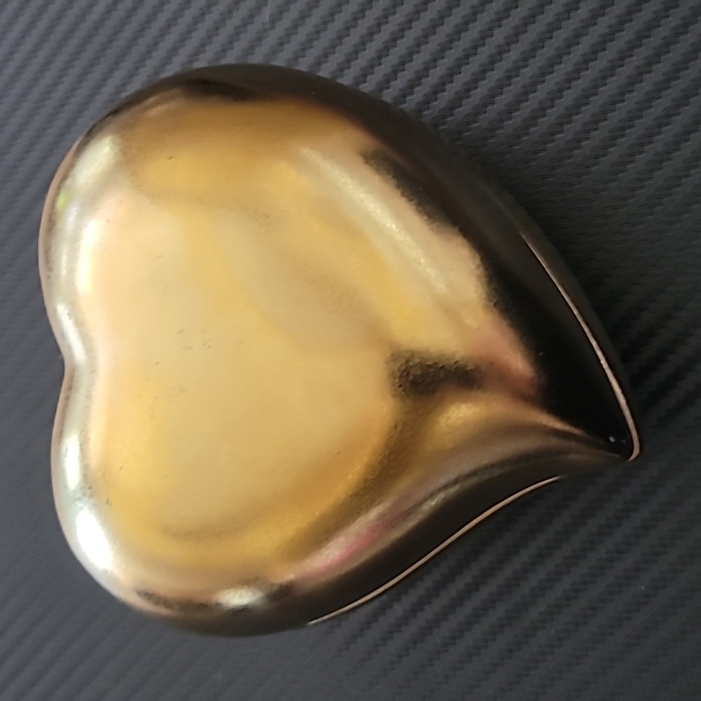 Gold Tone Ceramic Puffy Heart Jewelry Trinket Box